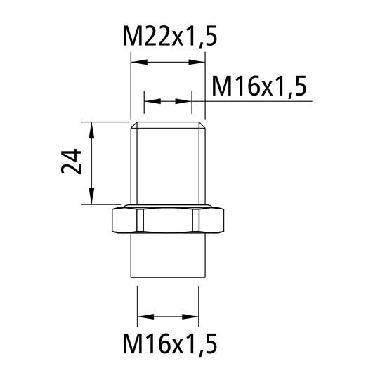 Laipioliitin. M22 x 1.5/M16 x 1.5/M16 x 1.5