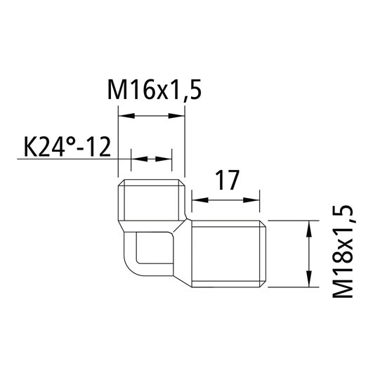 Vinklad skotkoppling med kona M16 x 1,5, M18 x 1,5
