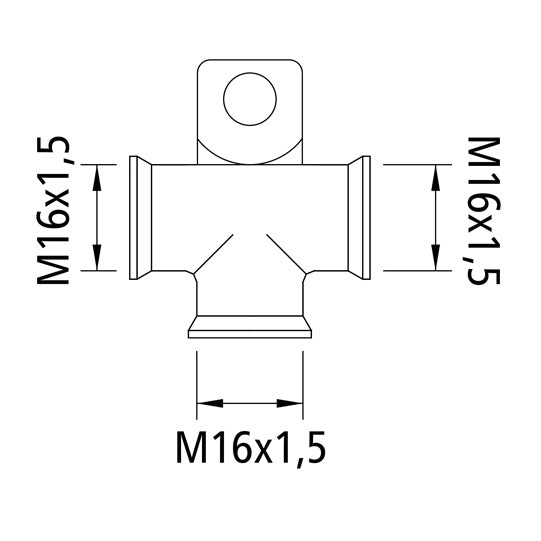T-stycke med monteringsfäste 3 x M16 x 1,5