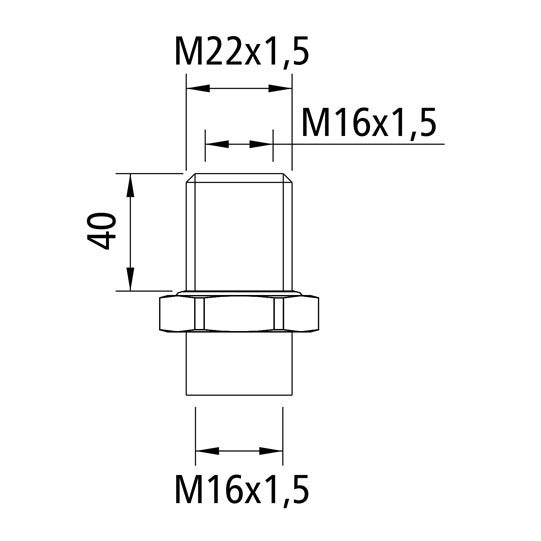Skottkoppling M22 x 1,5/M16 x 1,5/M16 x 1,5, gänglängd
