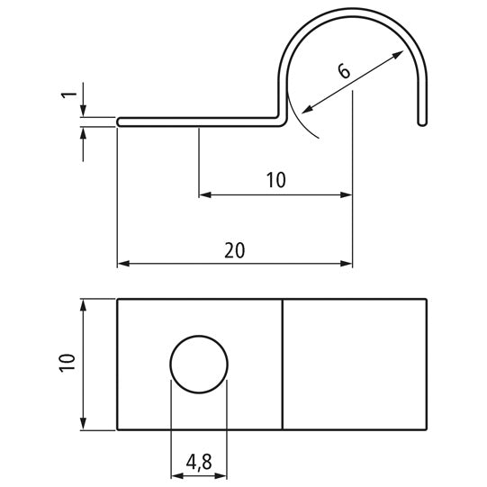 Kiinnityspuristin. yksittäinen. 6 x 10 x 1 mm. DIN 72571