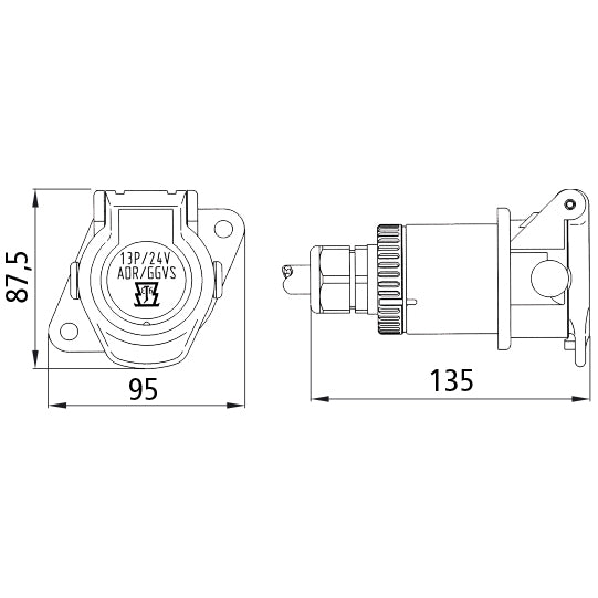 Socket, 24 V, 13-pin, similar to ISO 12098