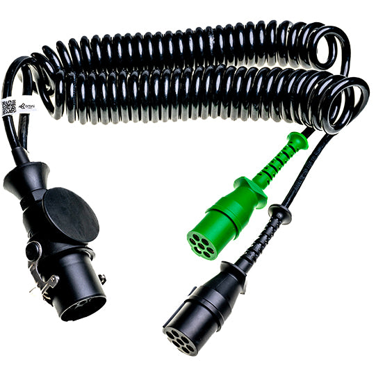 Spiral connecting cable, 24 V, 15-pin to 2 x 7-pin, 3.5 m