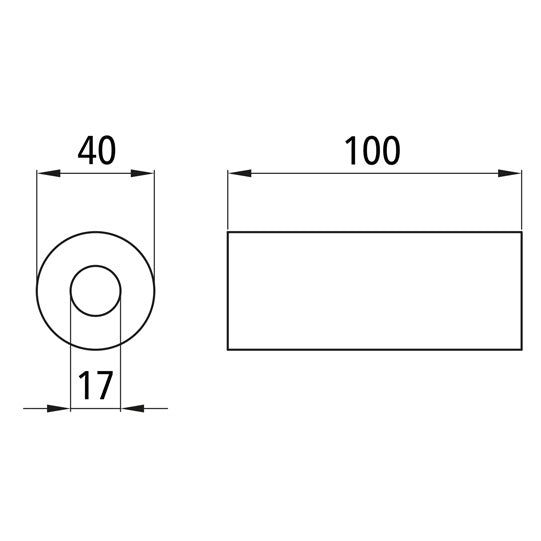 Rubber roller, length 100 mm, Ø 40 mm, bore 17 mm