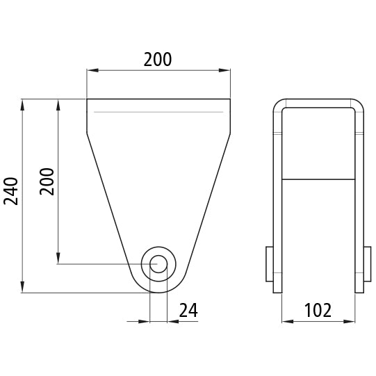 Front spring shoe BH 200mm, f. spring width 100mm,bushing Ø24mm