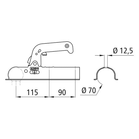 Ball coupling WW 8-C, f. drawbar tube Ø 70 mm