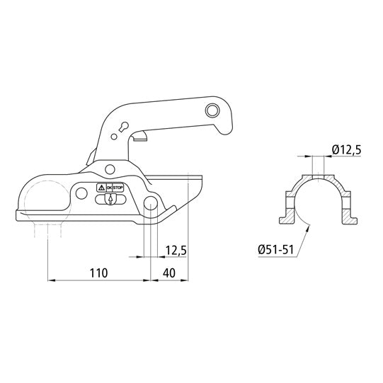 clutch WW 30-D3-1212, drawbar Ø 50 / 51 mm, round