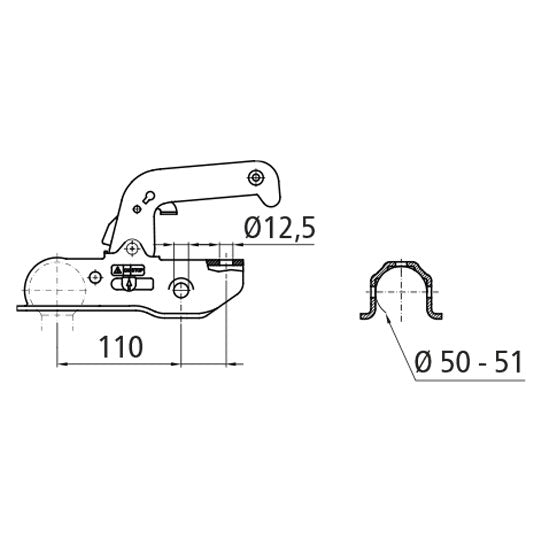 Coupling WW 150-RB, steel, drawbar Ø 50 mm (round), 1500 kg