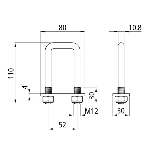 Kannatin 80x30x4 mm. 2 reikää M 14. sinkitty