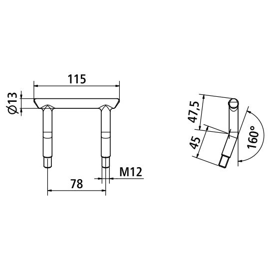 Lashing bracket without strap without 2 stop nuts 2500 daN