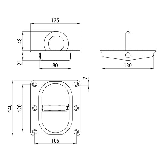 Lashing ring w/ double base plate, 1000 daN