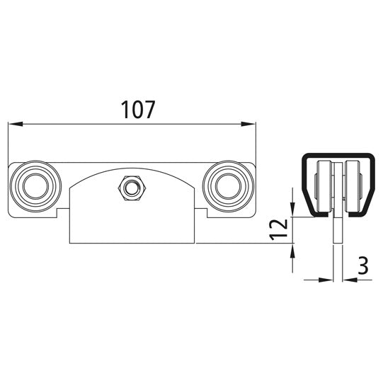 Trolley for profile 100/type 21, with pendulum joint