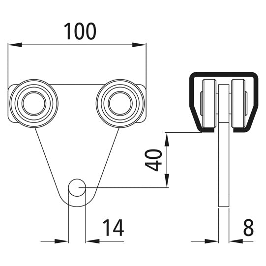 Trolley for profile 400/type 24, galvanized, double pair