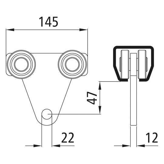 Trolley for profile 600/type 26, galvanized, double pair