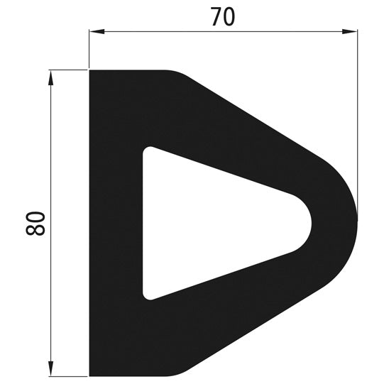 Impact protection profile, rubber, 80 x 70 mm, 2600 mm, black