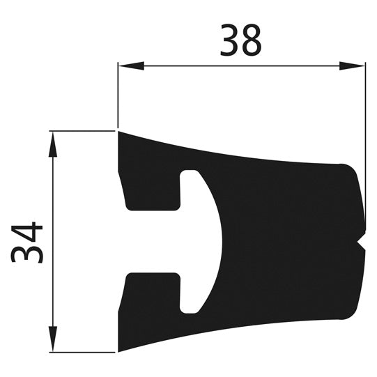 Stötskyddsprofil med spår, PVC, 34 x 38 mm, 3000 mm,