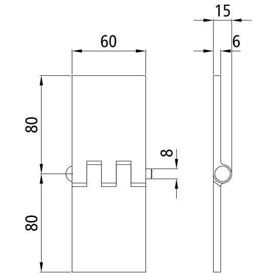 Door hinge, straight, 60 x 80 x 6 mm, untreated