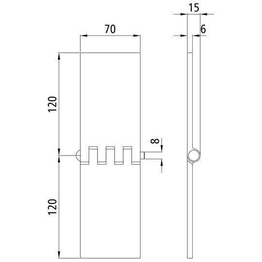 Door hinge, straight, 70 x 120 x 6 mm, untreated
