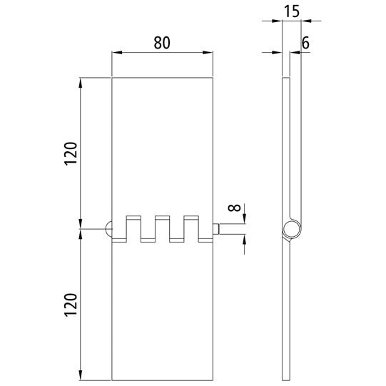 Door hinge, straight, 80 x 120 x 6 mm, untreated