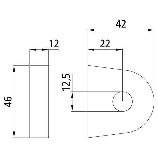Hinge hinge bearing eye, 47 x 43 x 12 mm, 12.5 mm bore, raw