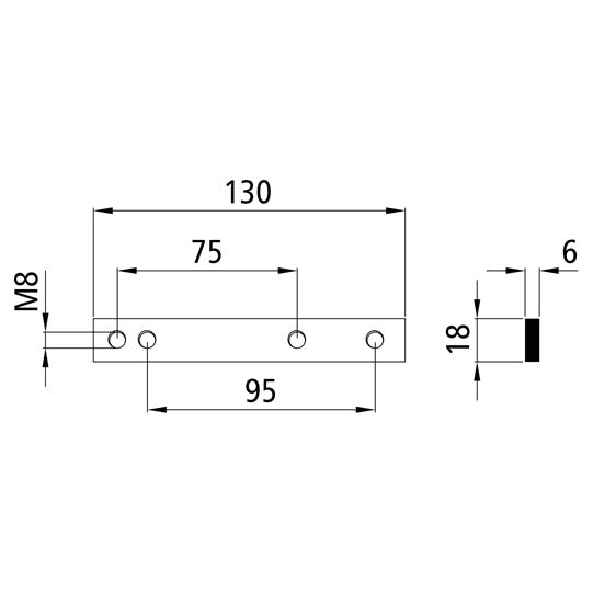 Threaded plate 6 mm, galvanised, hole spacing 75/95 mm, M8