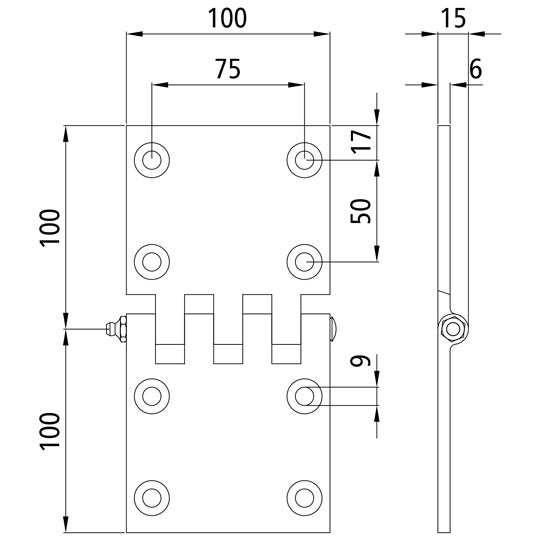 Door hinge, straight, 100 x 100 x 6 mm, galv., w. grease nipple