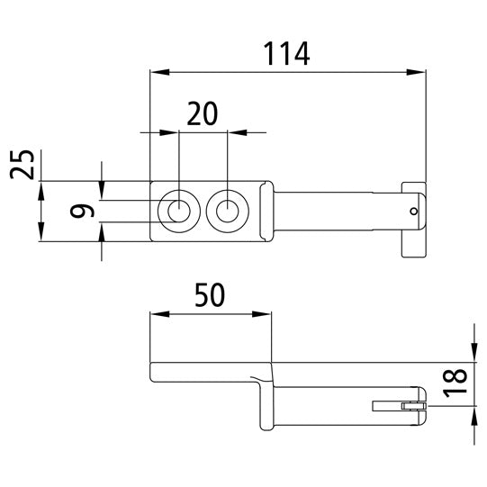 Hinge pin 25/30, w/ drop lug, SS, f. screw. on