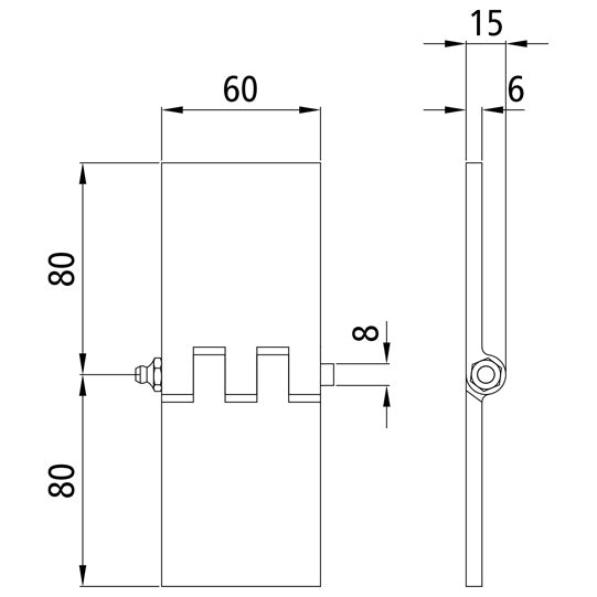 Door hinge, straight, 60 x 80 x 6 mm, w/ grease nipple