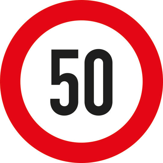 Speed sign, SK film, 200 mm, 50 km/h, red/white
