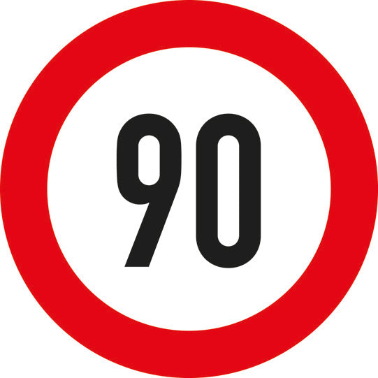 Speed sign, SK film, 200 mm, 90 km/h, red/white