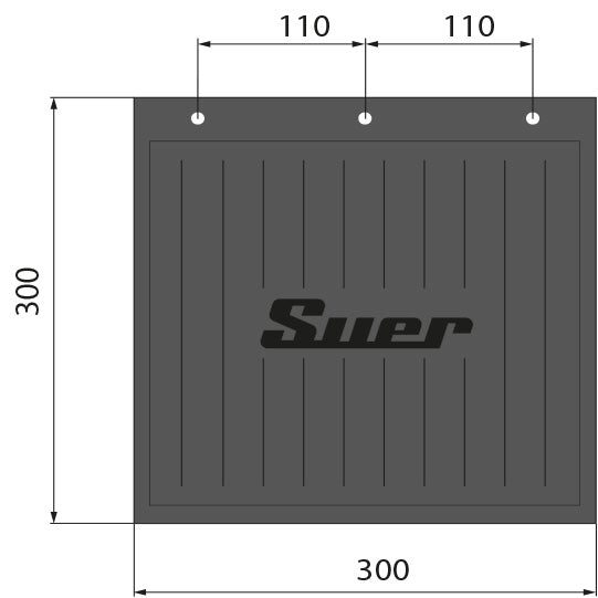 Stänkskydd med Suer-logotyp, PVC, 300 x 300 mm, inkl. fäste.