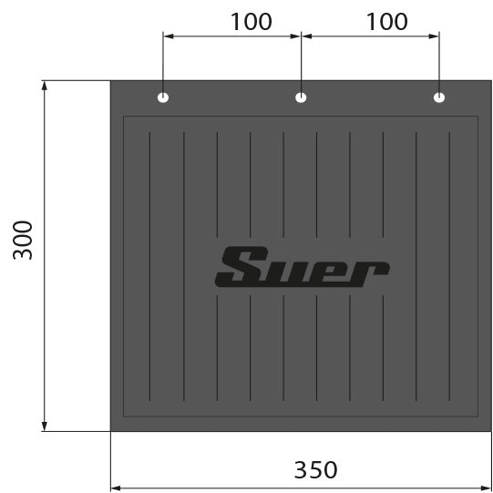 Stänkskydd med Suer-logotyp, PVC, 350 x 300 mm, inkl. fäste.