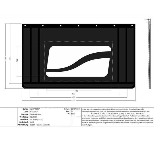 Mud flaps / 700 x 400 mm, anti-spray, with "TCM" logo