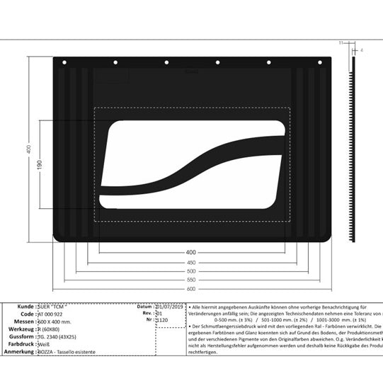 Mud flaps / 600 x 400 mm, anti-spray, with "TCM" logo