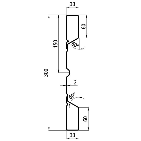 Steel dropside profile P 300/33/33 NS, 2 mm thick, 2500 mm long