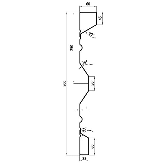 Steel dropside profile P 500/60/33 FS, 2.5 mm thick