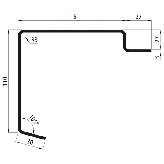 Lavan lattian runkoprofiili. S235JRG2. 6300 mm. 110x27x3 mm