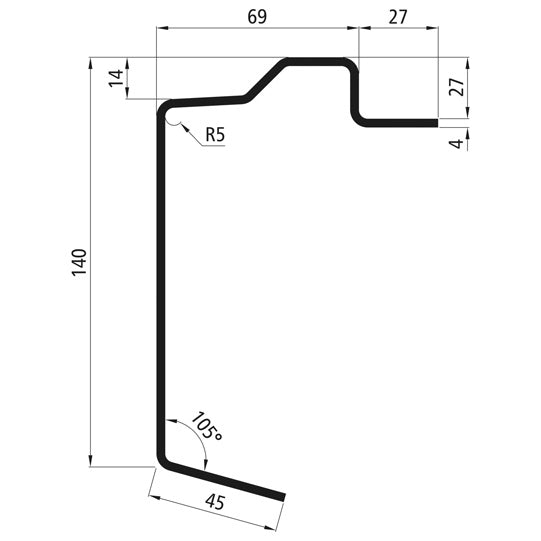 Platf.m floor frame profile, S355MC, untreated, 7300 mm, 140x27