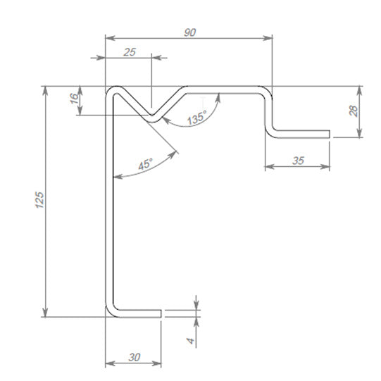 S355MC, 35/28/47/29/31/125/30/4 mm, 2500 mm