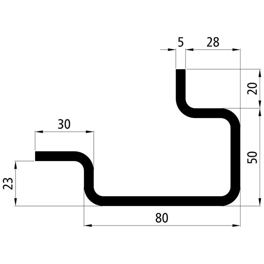 80/50 x 23/28 x 5 mm, 5000 mm total + gru.