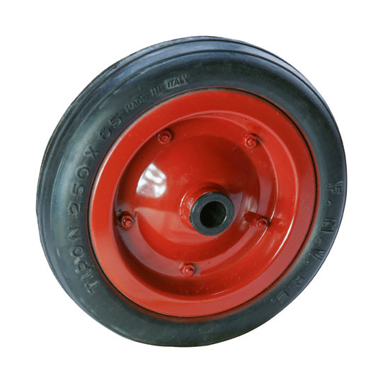 Spare wheel 250 x 65 mm solid rubber tyres on sheet stl. rim