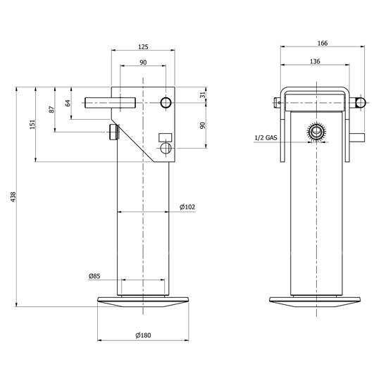 Hydraulic support leg DH 713, folding, hydraulic