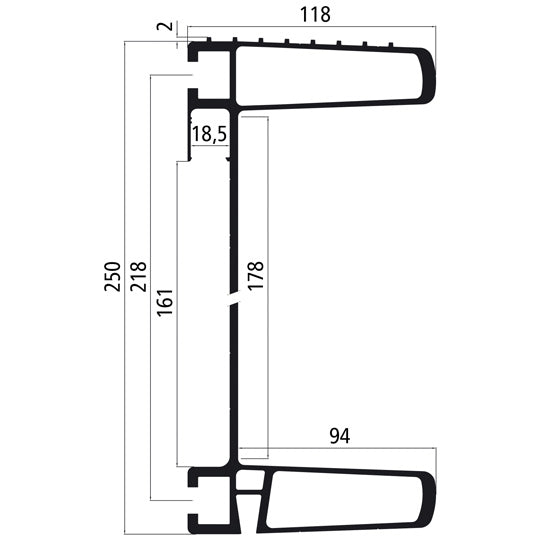 Underkörningsskydd i aluminium, 563040, 2400 mm, specialbeläggning