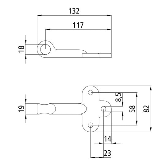 Bänkstöd 257 A/storlek 2, V = H, galvaniserat stål.