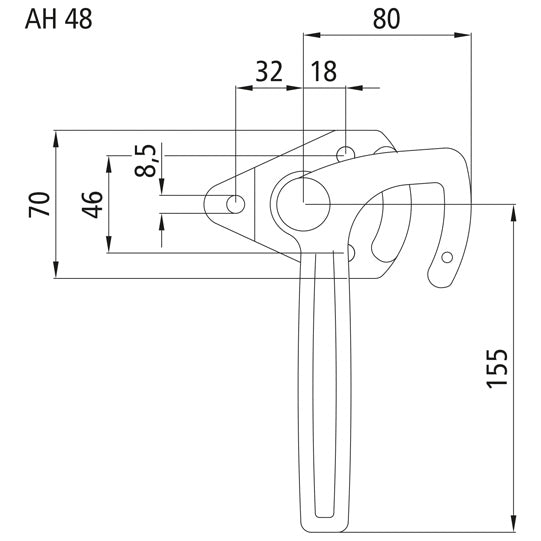 Angle lever lock, size 1, L, galvanised stl.