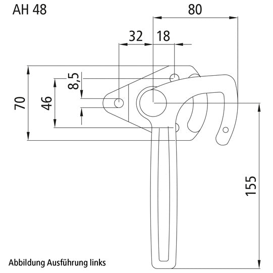 Angled lever lock, size 1, R, galvanised stl.