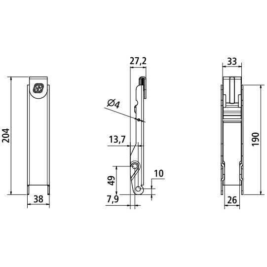 Hand lever for lock 710 galvanized and powder-coated