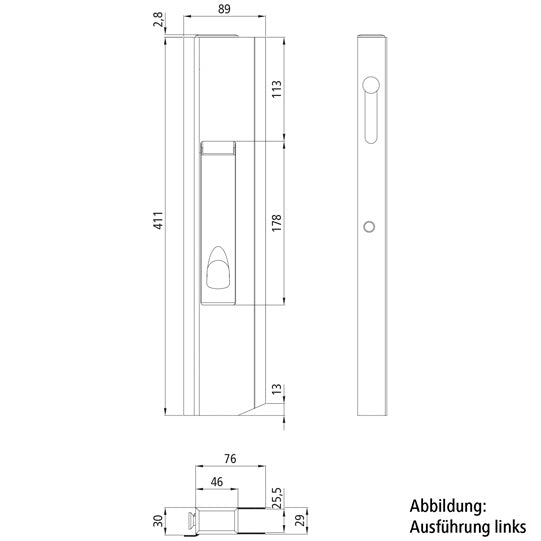 Long travel lock SC411SR, right, with stop, 411 mm