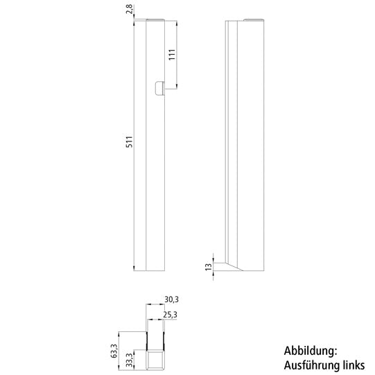 Pitkän matkan lukon vastapidike. oikea. 511 mm
