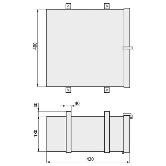 Steel toolbox, 400/180/420, drop-down bracket, holder